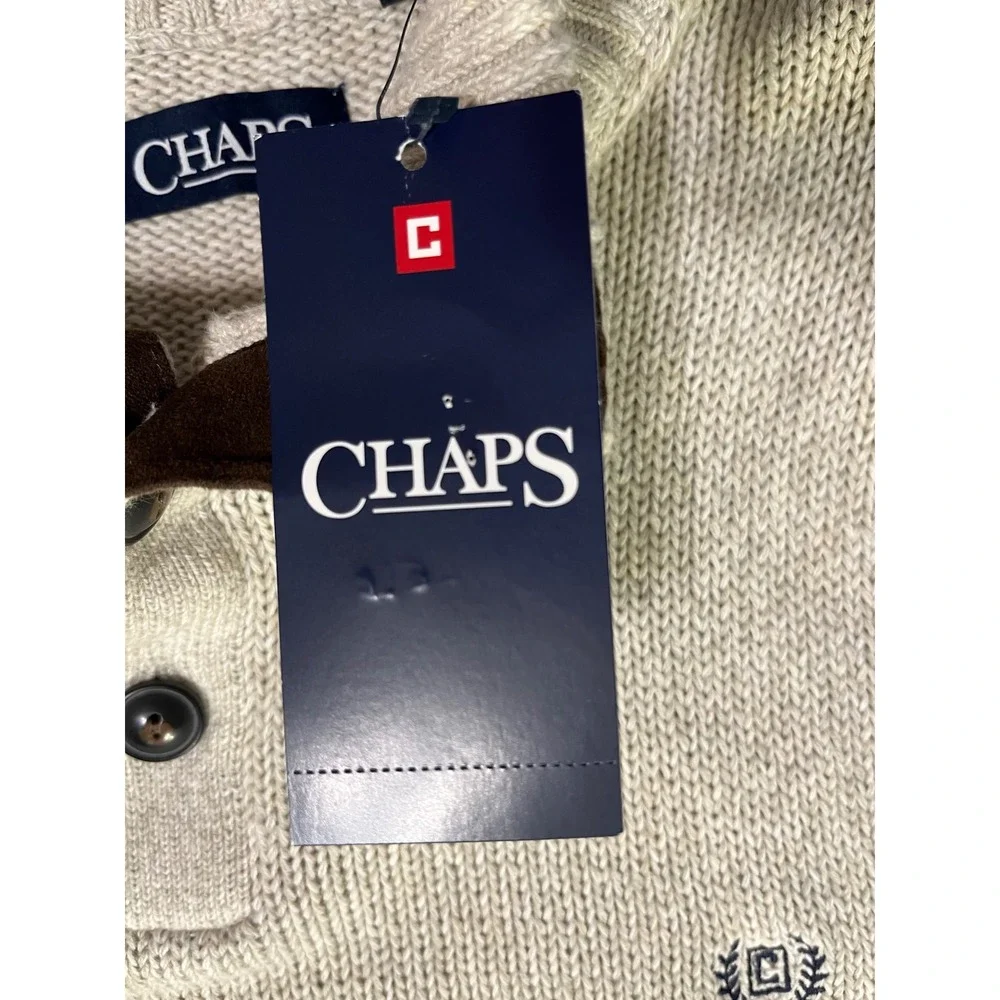Chaps Mens Twist Mockneck Sweater Arctic Twill‎ XL Elbow Patches Button Accent